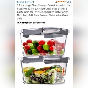 Clear Glass Food Storage Containers with Gray Lids - 2 Pack